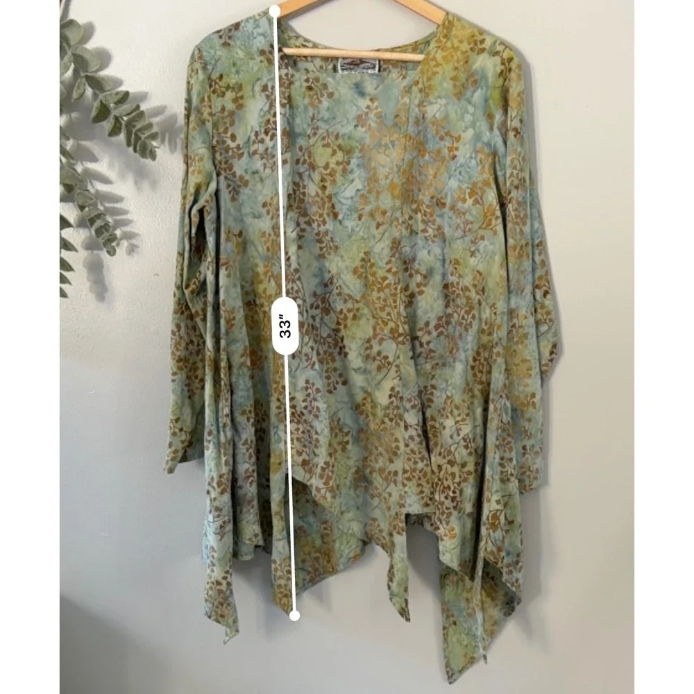 Tienda Ho Tunic Boho Earthy Fairy Hippie Fern Leaf Asymmetrical Hem Blue Green - Picture 3 of 11